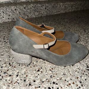 Jasper & Jeera Gray Suede Mary Jane Heels